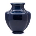 A Sèvres-style blue monochrome porcelain vase: of quadrilobed baluster form, mark erased,