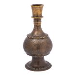 An Indo-Persian bronze hookah base: with knopped neck,