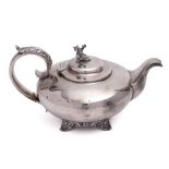 A William IV silver teapot, maker's mark worn, London, 1833: of squat circular form,