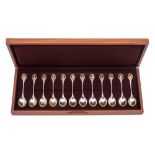 A set of twelve Elizabeth II RSPB silver spoons, maker John Pinches, London,