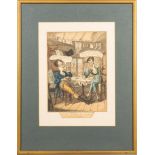 CARICATURE PRINT : After Cruikshank - A pair of Exquisites regaling, colour etching, 29 x 21cm,