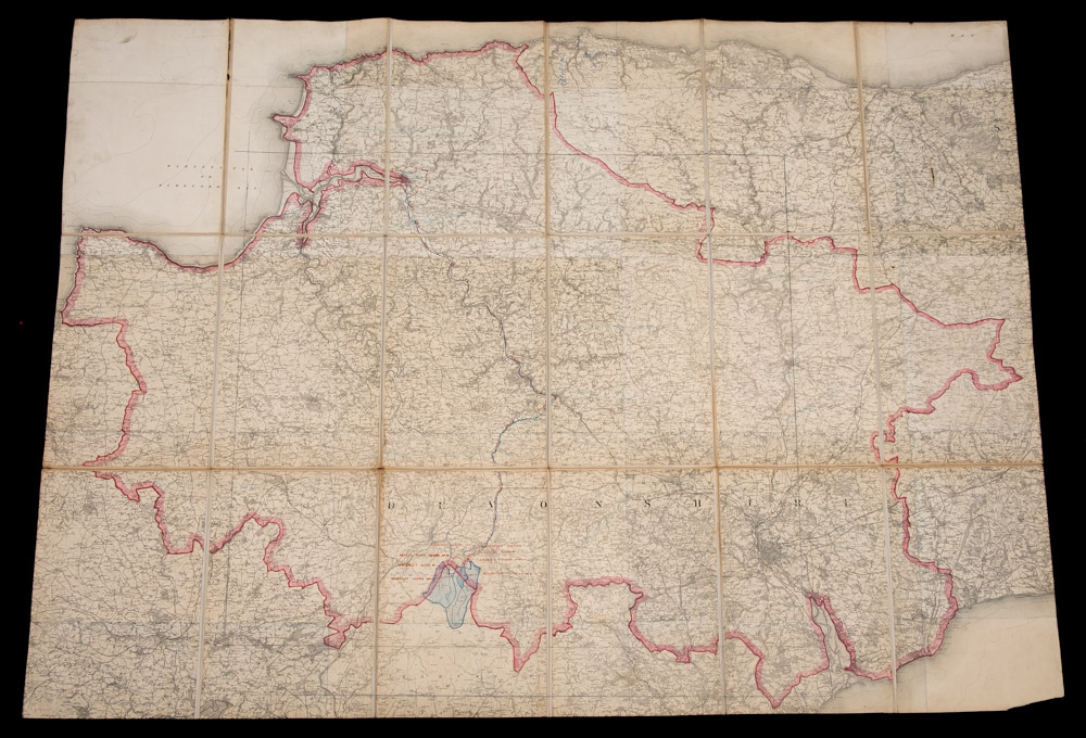 NORTH DEVON WATER : Large folding Ordnance map coloured in outline,