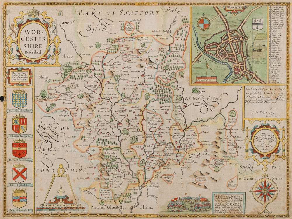 SPEED, John - Worcestershire Described : hand coloured map, size : 510 x 385 mm, - Image 2 of 2