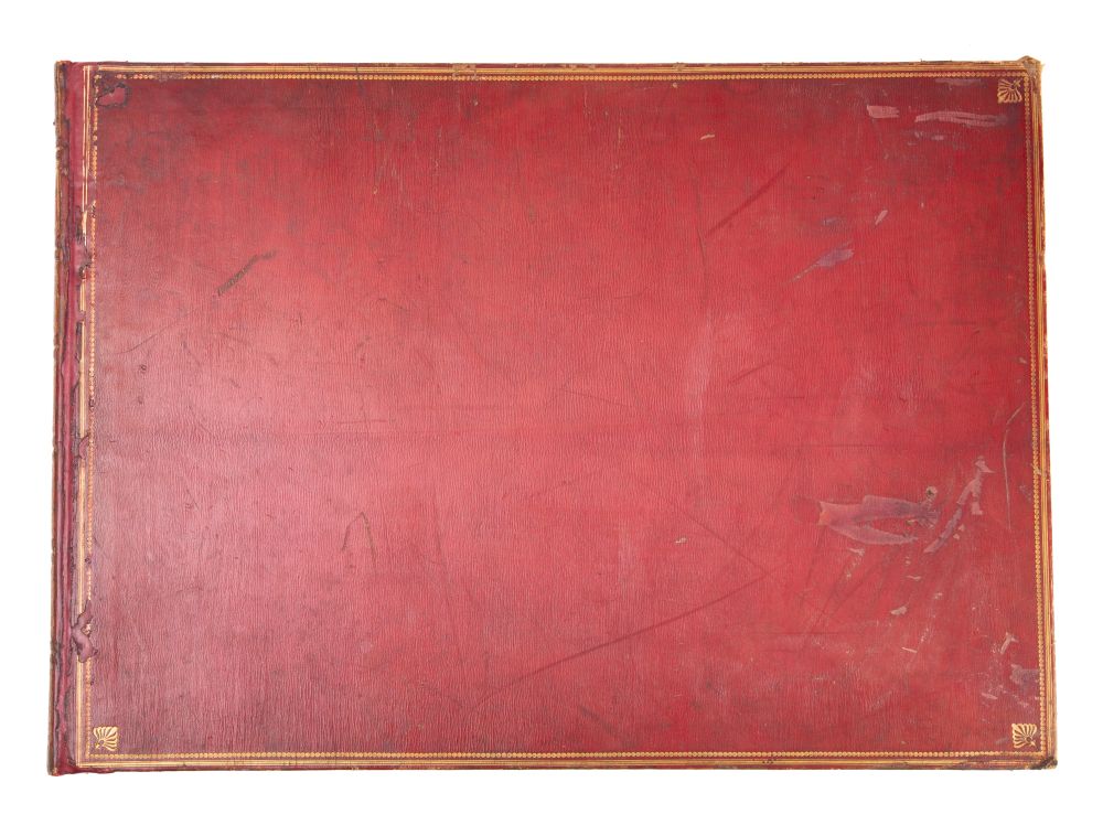 ALBUM : A blank crimson crushed morocco leather album, rebacked magnificent marbled endpapers.