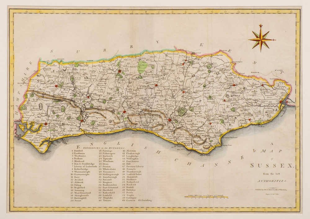 CARY, John, Map of Sussex:, hand coloured, Circa 1805. - Image 2 of 2