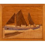 A specimen wood marquetry picture of a lifeboat named 'John and Mary Beattie',: 34 x 42cm,