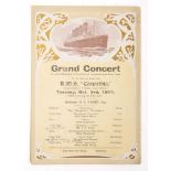 A Cunard programme for the Grand Concert aboard RMS Carpathia, Tuesday Oct.