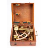 An early 20th century lacquered brass 8 inch radius vernier sextant by Stanley,