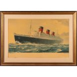 After C E Turner. A Cunard Line advertising poster for 'Queen Mary.