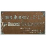 A brass steamship company building nameplate for 'John Hudson & Co. Ltd.