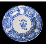 An Edwardian Royal Navy blue and white mess plate No.