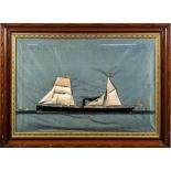 A raised silkwork picture of the cargo ship SS 'Gilsland 'by Thomas Willis (American 1850-1925):