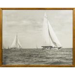 A framed photograph of the J-Class yachts 'Candida' and 'Velsheda',:- framed and glazed, 39 x 50cm.