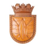 A carved wooden master for the bridge badge for the Tribal-class frigate HMS Zulu (F124) by Messrs