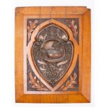 An oak and copper plaque constructed from material of HMS Foudroyant: the central copper repousse