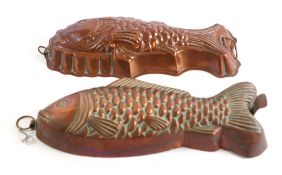 Two tinned copper moulds: in the form of fish, 32.5cm and 34cm long.
