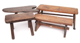 A rustic milking stool: of irregular shape, another oblong,