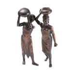 Two Burmese bronze figures: of Pegu female water carriers: each 17cm high.