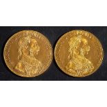 Two four ducat coins,: 1915 re- strikes,