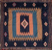 An embroidered jidjim (Anatolian):, the serrated field in indigo, powder blue,