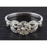 A round, brilliant and single-cut diamond ring,: estimated weight of principal diamond, ca.