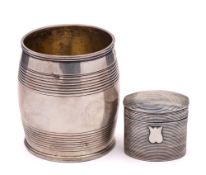 A George III silver mug, maker's mark worn possibly PR ?London, 1811: of barrel-shaped outline,
