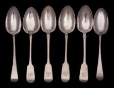A pair of Victorian provincial silver Fiddle pattern tablespoons, maker Josiah Gregory, Exeter,