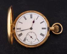 An 18ct gold full-hunter keyless pocket watch: the movement having a lever escapement,
