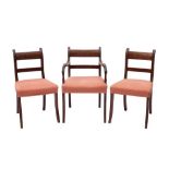 A composed set of five George III mahogany dining chairs, early 19th century,