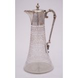 A Victorian etched glass and silver mounted claret jug, maker Barker Brothers, London,