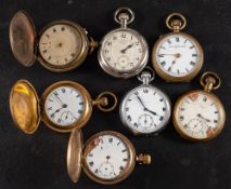A selection of gold-plated and other pocket watches: to include Ingersoll Crown, The King lever,