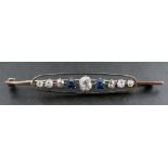 An old-cut diamond and cushion-cut sapphire, openwork brooch,