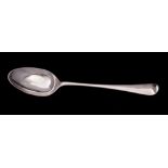 A George II silver Hanoverian pattern serving spoon, maker William Young, London, 1742: crested, 28.