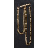 A figaro-link chain with T-bar,: stamped '375', length ca. 47cm, total weight ca. 16.8gms.