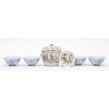 A mixed group of Chinese porcelain: comprising a deep dish with incised peony decoration under a