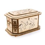A Continental raised silk work table casket: of rectangular outline with canted corners,