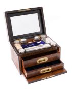 A late Victorian walnut vanity case: of rectangular outline,