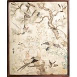 A late 19th century/early 20th century Chinese silkwork picture: depicting exotic birds amongst