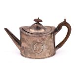 A George III silver oval teapot, maker Peter & Ann Bateman London, 1794: initialled,