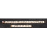 A three-row, cultured pearl choker and associated bracelet,