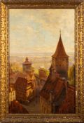 European School early 20th Century- Rooftop townscape,