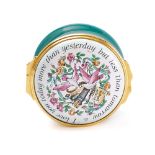 Halcyon Days, a 20th century enamel patch box and cover: of circular outline, 5cm diameter,