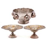 A 20th century silver plated pedestal punch bowl: of circular outline with gadrooned border,