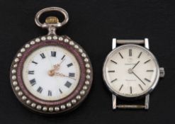 An early 20th century, silver fob watch and a ladies Omega 'Genève', wristwatch,
