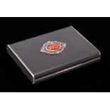 An Edward VIII silver enamel card case, bears import marks for Harrods, London,