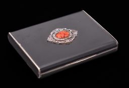 An Edward VIII silver enamel card case, bears import marks for Harrods, London,