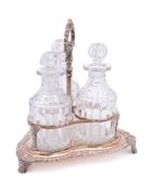 An electro-plated three-division decanter stand: of trefoil outline, with gadrooned border,