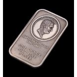 An American .999 fine silver 1.oz ingot: stamped with relief portrait of Abraham Lincoln.