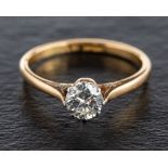 A round, brilliant-cut diamond, single stone ring,: estimated diamond weight ca. 0.