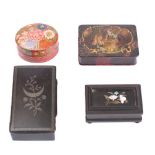 A pietra dura stamp box: of rectangular outline having inlaid floral decoration to the lid,